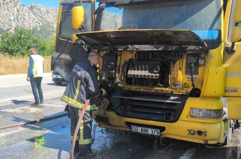 Kırmızı ışıkta bekleyen tır alevlere teslim oldu