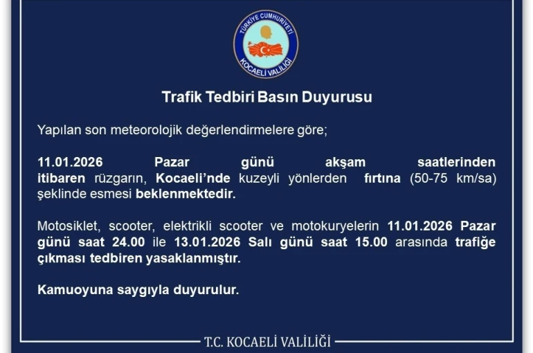 Kocaeli’de motosiklet, scooter ve motokuryelerin trafiğe çıkışı yasaklandı