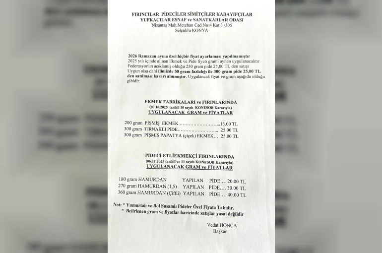 Konya’da 2026 Ramazan pidesi fiyatı belli oldu