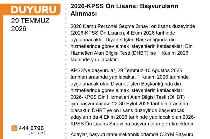 KPSS Ön Lisans başvuruları başladı