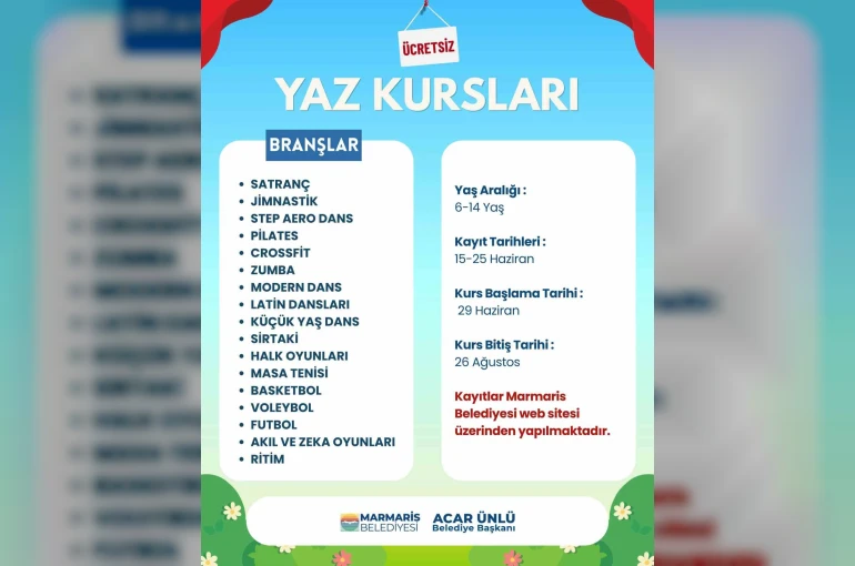 Marmaris Belediyesi’nden çocuklar için 17 branşta ücretsiz yaz kursu