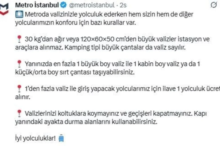 Metro İstanbul’da "valiz için ek ücret" dönemi