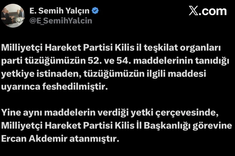 MHP Kilis İl Teşkilatı feshedildi