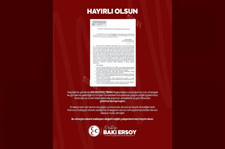 Milletvekili Ersoy’dan sağlık işçilerine müjde