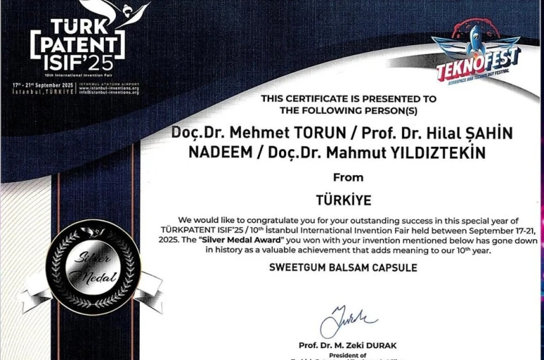 MSKÜ’lü akademisyene patent ödülü: "Sığla yağı kapsülüne gümüş madalya"