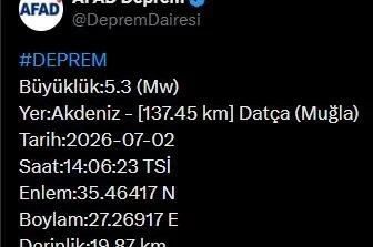 Muğla’da 5.3 büyüklüğünde deprem