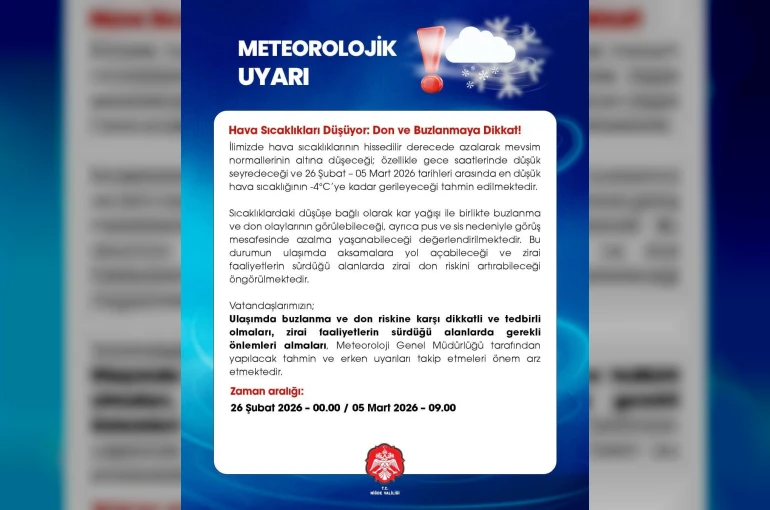 Niğde’de meteorolojik uyarı: Don ve buzlanmaya dikkat