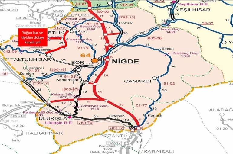 Niğde’de yoğun kar yağışı nedeniyle iki yol trafiğe kapatıldı