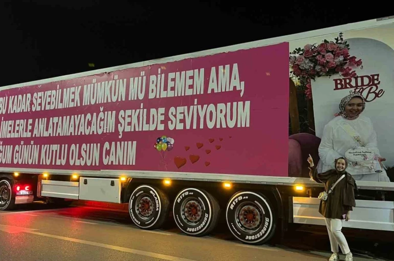 (Özel) Eşinin doğum günü için 25 metrelik tırı kapladı