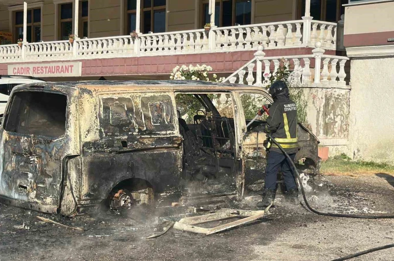Park halindeki panelvan alevlere teslim oldu