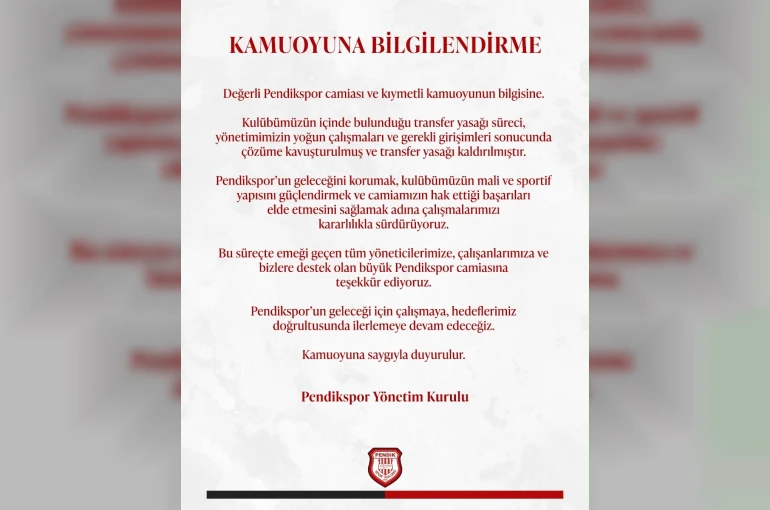 Pendikspor’un transfer yasağı kaldırıldı 