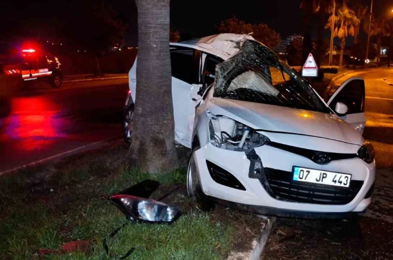 Refüjdeki palmiyeye çarpan otomobilin sürücüsü yaralandı