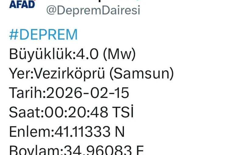 Samsun Vezirköprü’de gece yarısı korkutan deprem