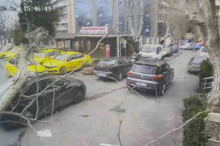 Sarıyer’de çınar ağacı otomobilin üzerine devrildi: O anlar kamerada