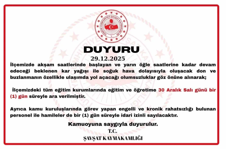 Şavşat’ta kar yağışı nedeniyle eğitime 1 gün ara verildi