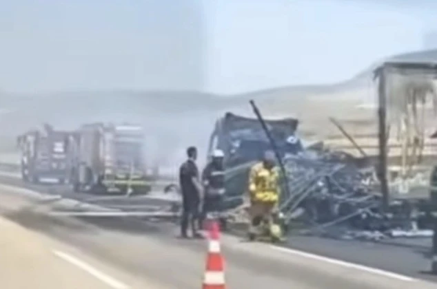 Seyir halindeki tır alev alev yandı