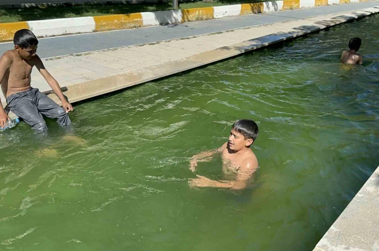 Sıcaktan bunalan ve süs havuzuna giren çocuklardan "zabıta" itirafı