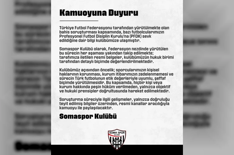 Somaspor’dan, PFDK’ya sevk edilen futbolcularıyla ilgili açıklama