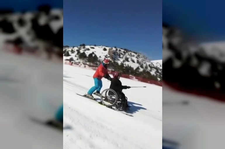 Tekerlekli sandalyeyle kayak yaparak hayalini gerçekleştirdi