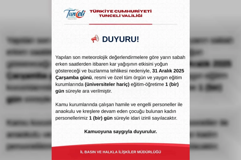 Tunceli’de eğitime 1 gün ara verildi