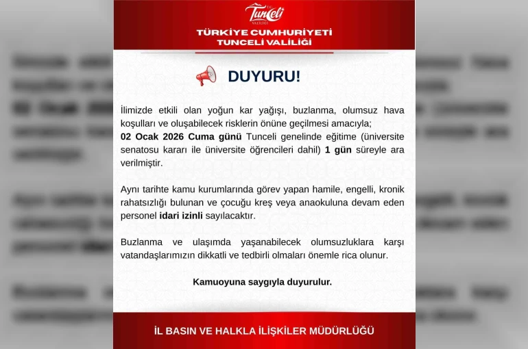 Tunceli’de eğitime 1 gün daha ara verildi 