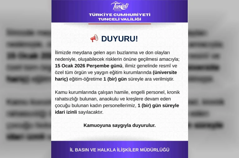 Tunceli’de eğitime 1 gün daha ara verildi