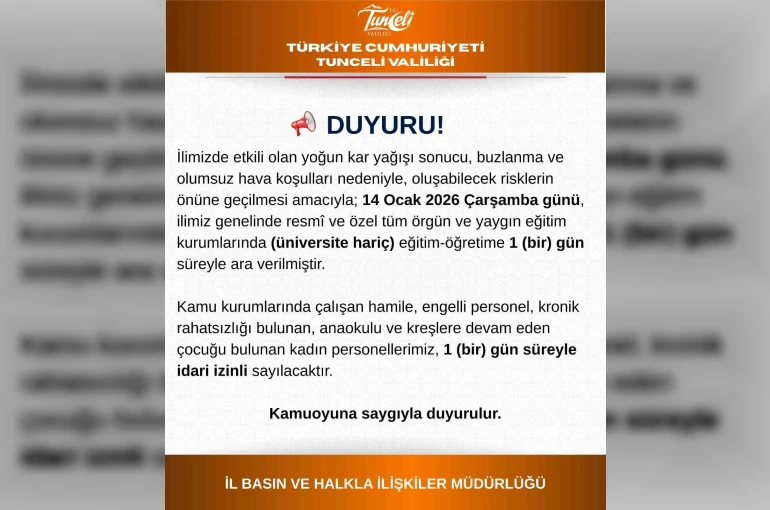 Tunceli’de eğitime 1 gün daha ara verildi