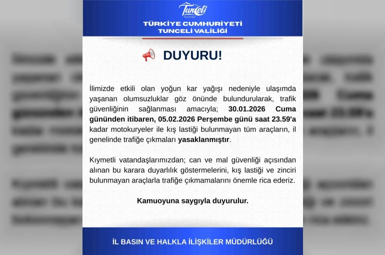 Tunceli’de motokuryeler ve kış lastiği olmayan araçların trafiğe çıkışı yasaklandı
