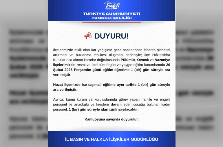 Tunceli’nin 3 ilçesinde eğitime 1 gün ara verildi 