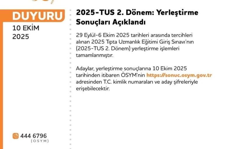 TUS 2. Dönem Yerleştirme Sonuçları açıklandı