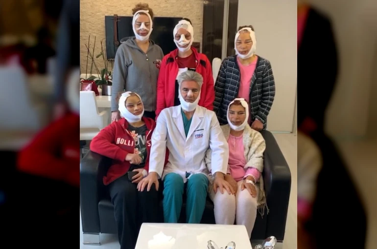 Ünlü estetikçinin yüz germe yaptığı hastalarla çektiği video sosyal medyada ilgi odağı oldu