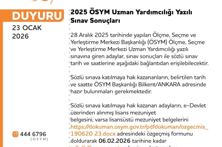 Uzman Yardımcılığı Sınavı sonuçları açıklandı