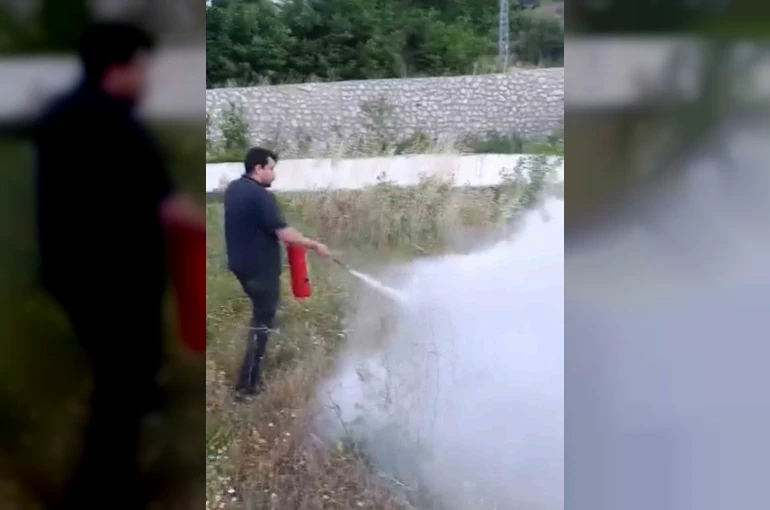 Yangını gören makinistler treni durdurup müdahale etti