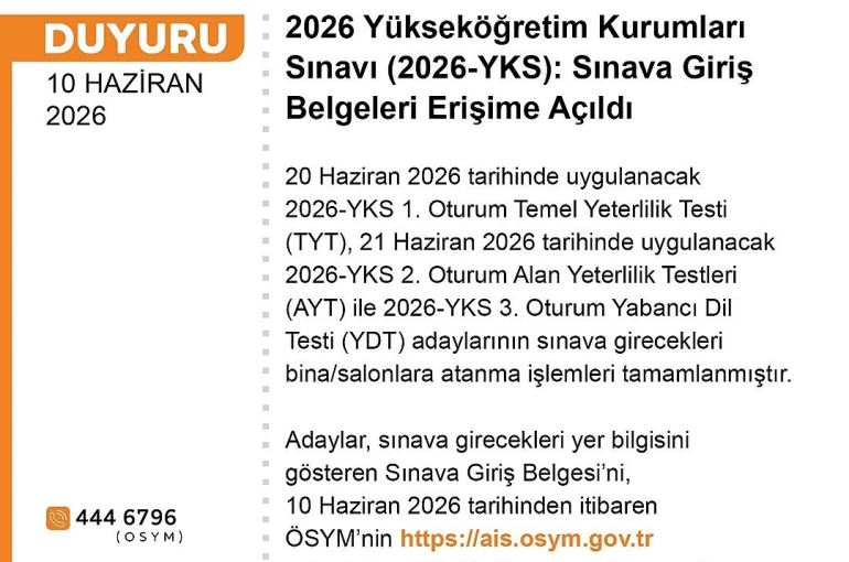 YKS giriş belgeleri erişime açıldı