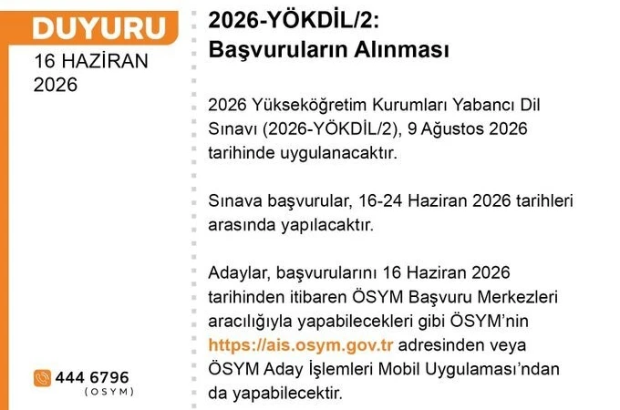 YÖKDİL başvuruları başladı
