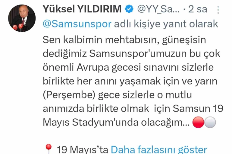 Yüksel Yıldırım: "19 Mayıs Stadyumu’nda buluşalım"