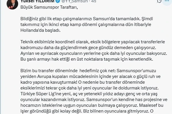 Yüksel Yıldırım: "Ayrılan oyuncuların yerine çok daha iyilerine bakıyoruz"