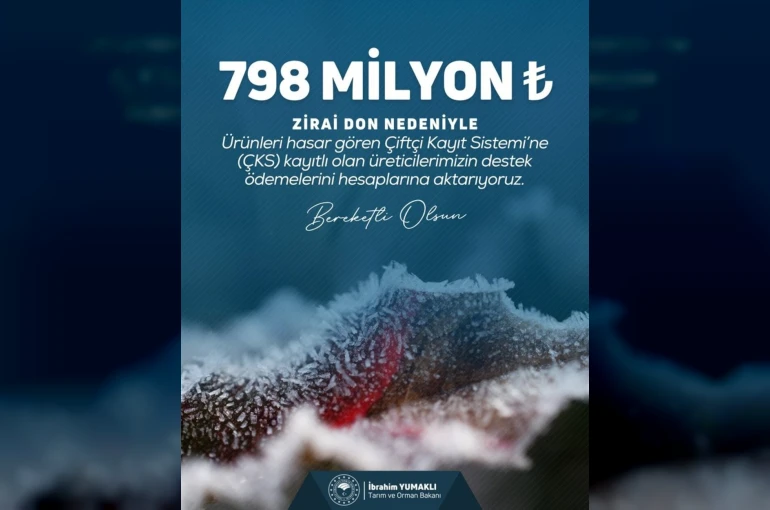 Zirai don nedeniyle ürünleri hasar gören çiftçilere 798 milyon lira destek ödemesi yapıldı