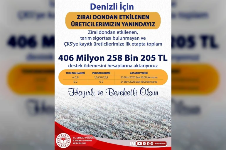 Zirai dondan etkilenen üreticilere 406 milyonluk destek