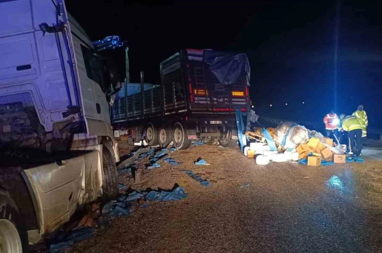 Zirai gübre yüklü tır devrildi: 1 yaralı