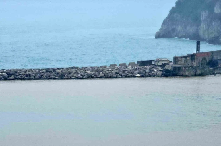 Zonguldak Limanı çamur nedeniyle sarı renge büründü